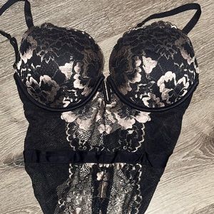 Auden brand, champagne, gold and black body shaping bodysuit/négligée